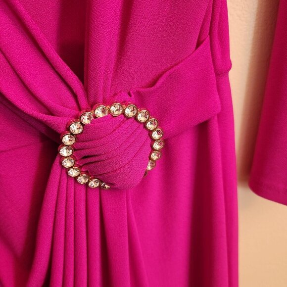 INC International NWT Glitz Faux Wrap Dress Magenta Flame BarbiecoreSize L - Picture 3 of 8